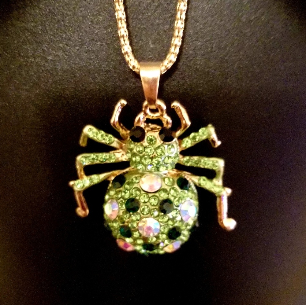 Green bling spider necklace goth